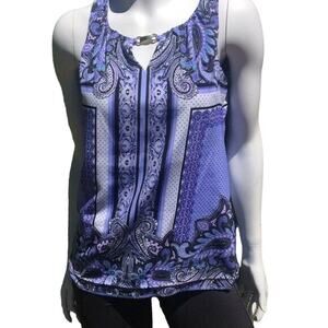 Dana Buchman Paisley Scoop Neck Sleeveless Tank Top Exposed Back Zipper Size XS